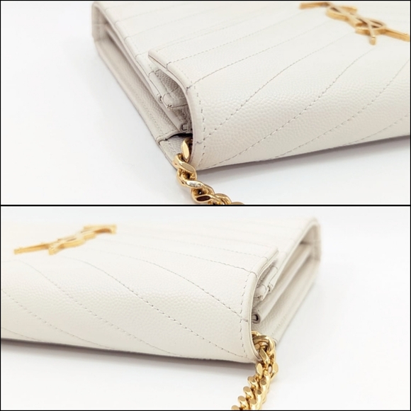 ✨️💎AUTHENTIC  SAINT LAURENT CASSANDRE CHAIN WALLET IN GRAIN DE POUDRE LEATHER - Picture 5 of 15